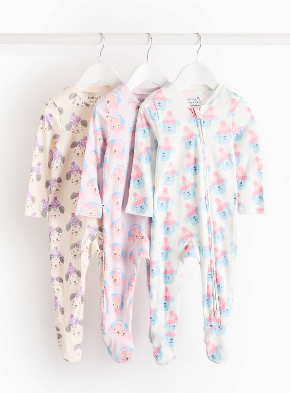 Pastel Dog Print Two-Way Zip Sleepsuits 3 Pack 9-12 months